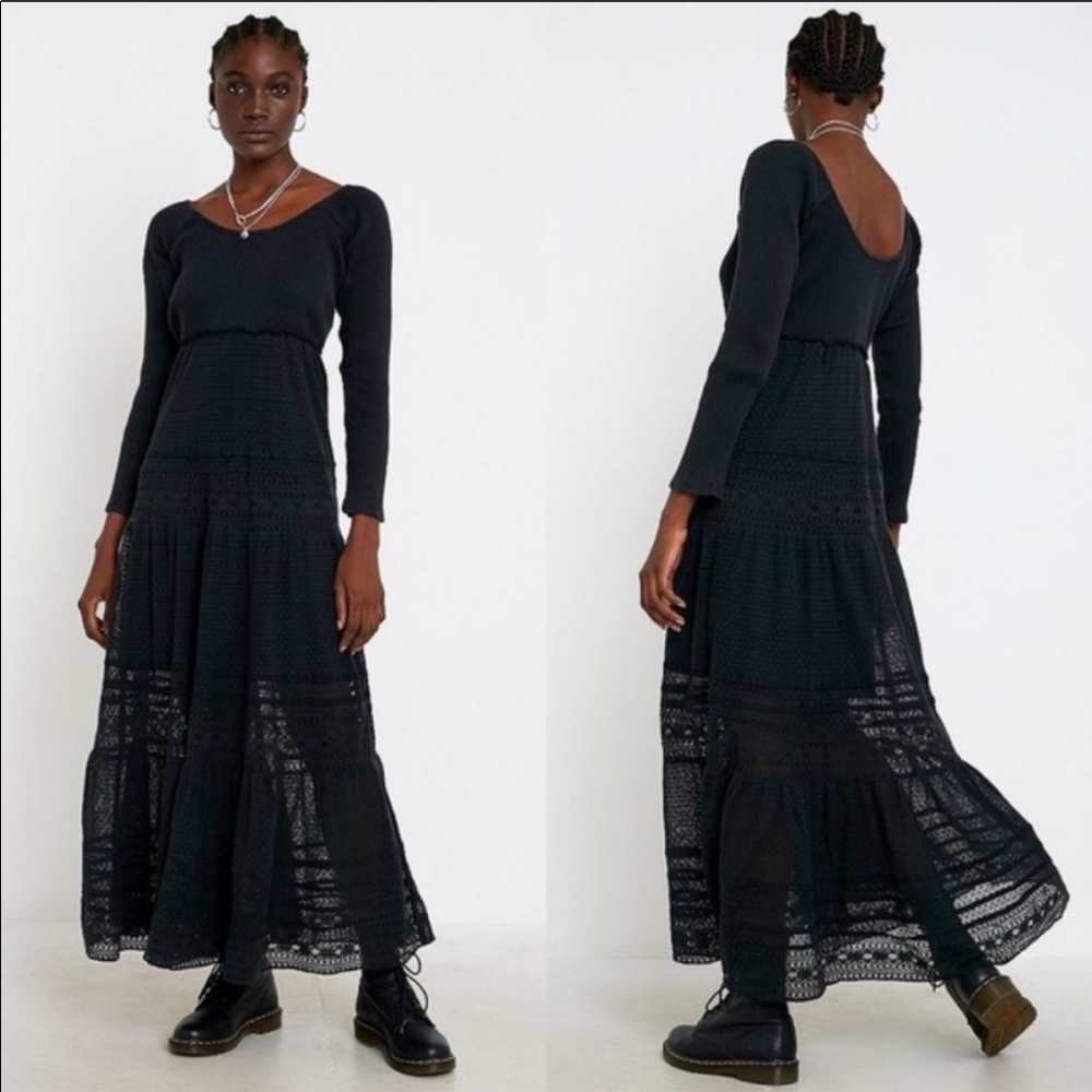 NWT Free People Earth Angel Maxi Dress Size Large Black Lace Cottagecore Long